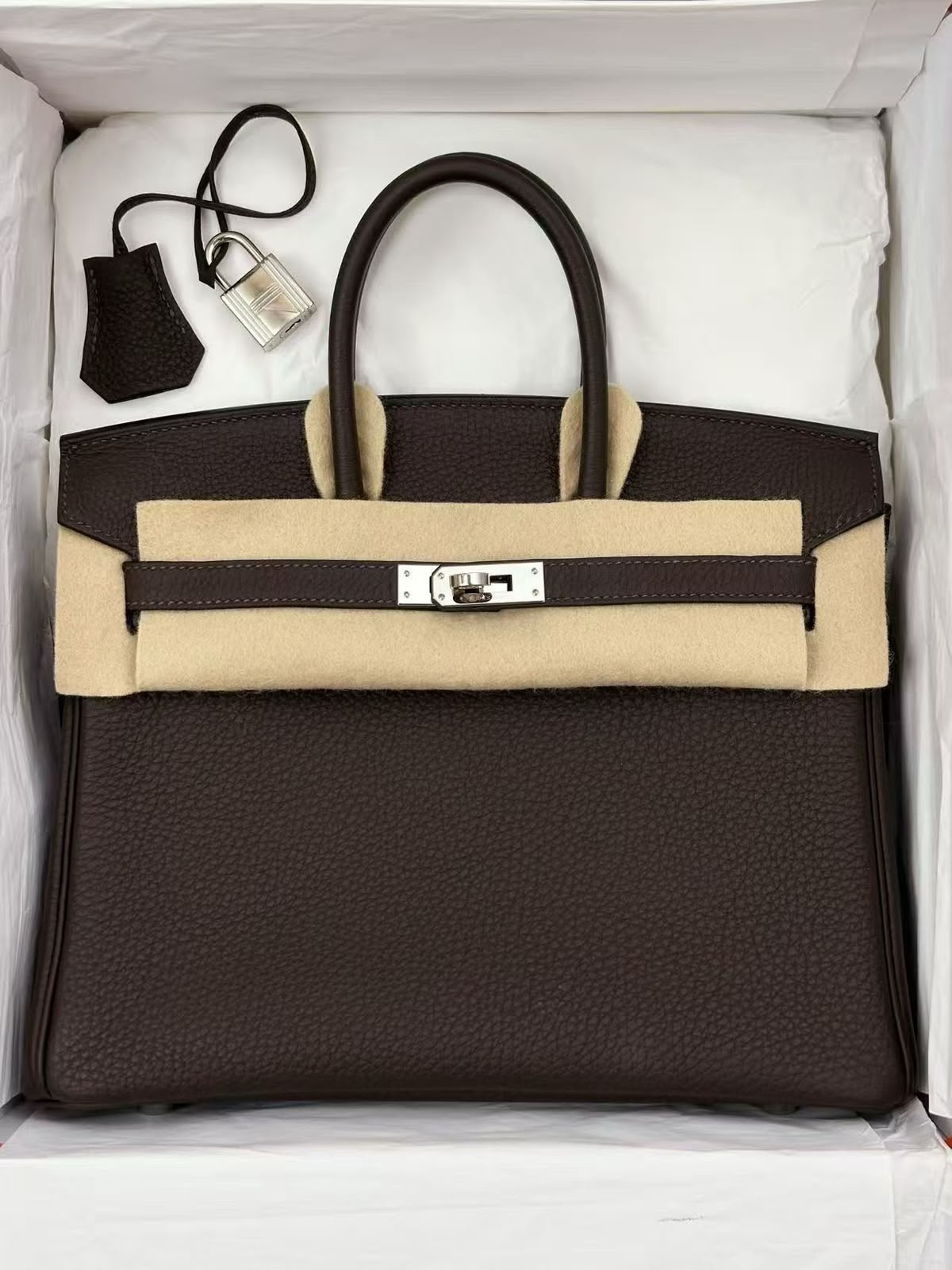 Hermes Birkin 25 Ebene Togo Leather Palladium hardware