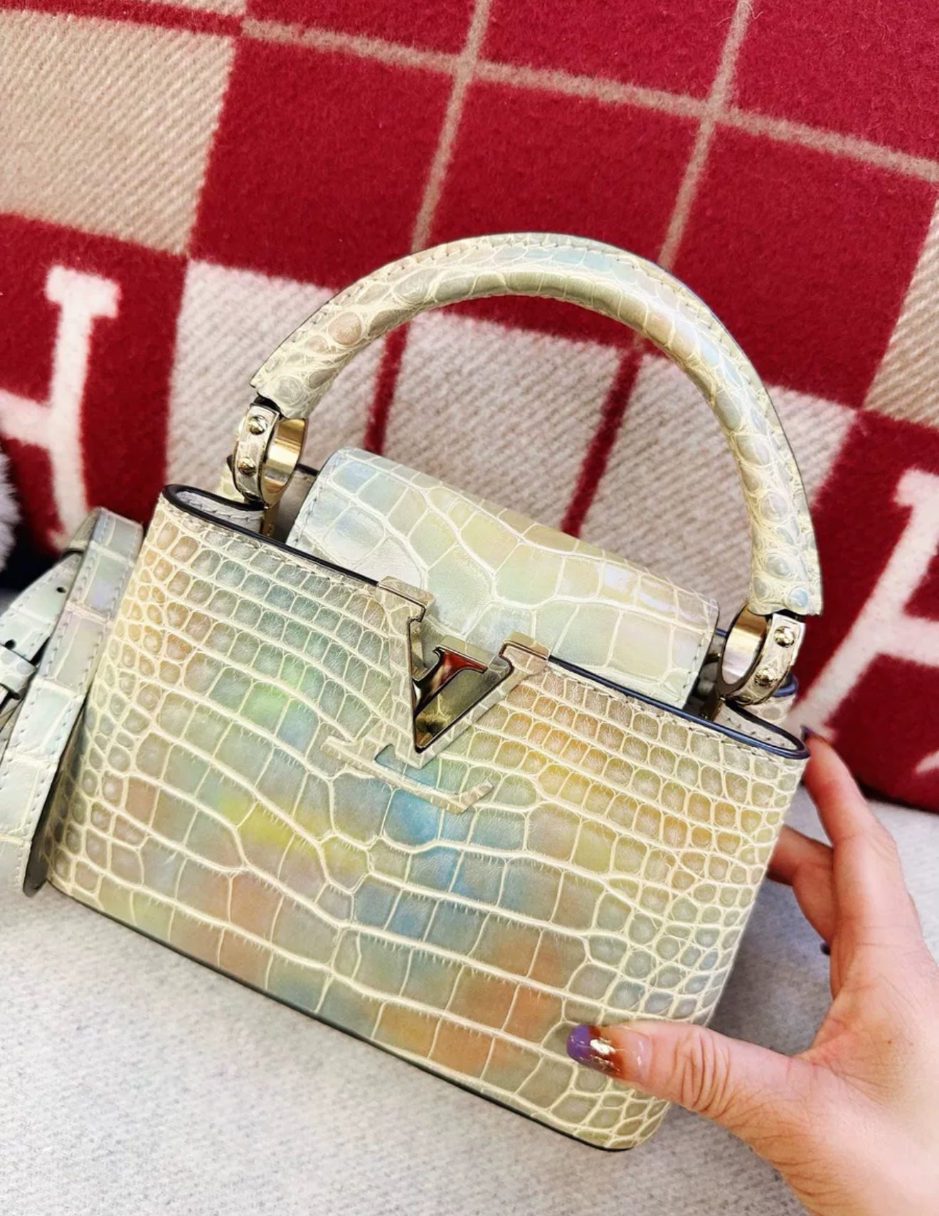 Louis Vuitton Capucines coral crocodile leather