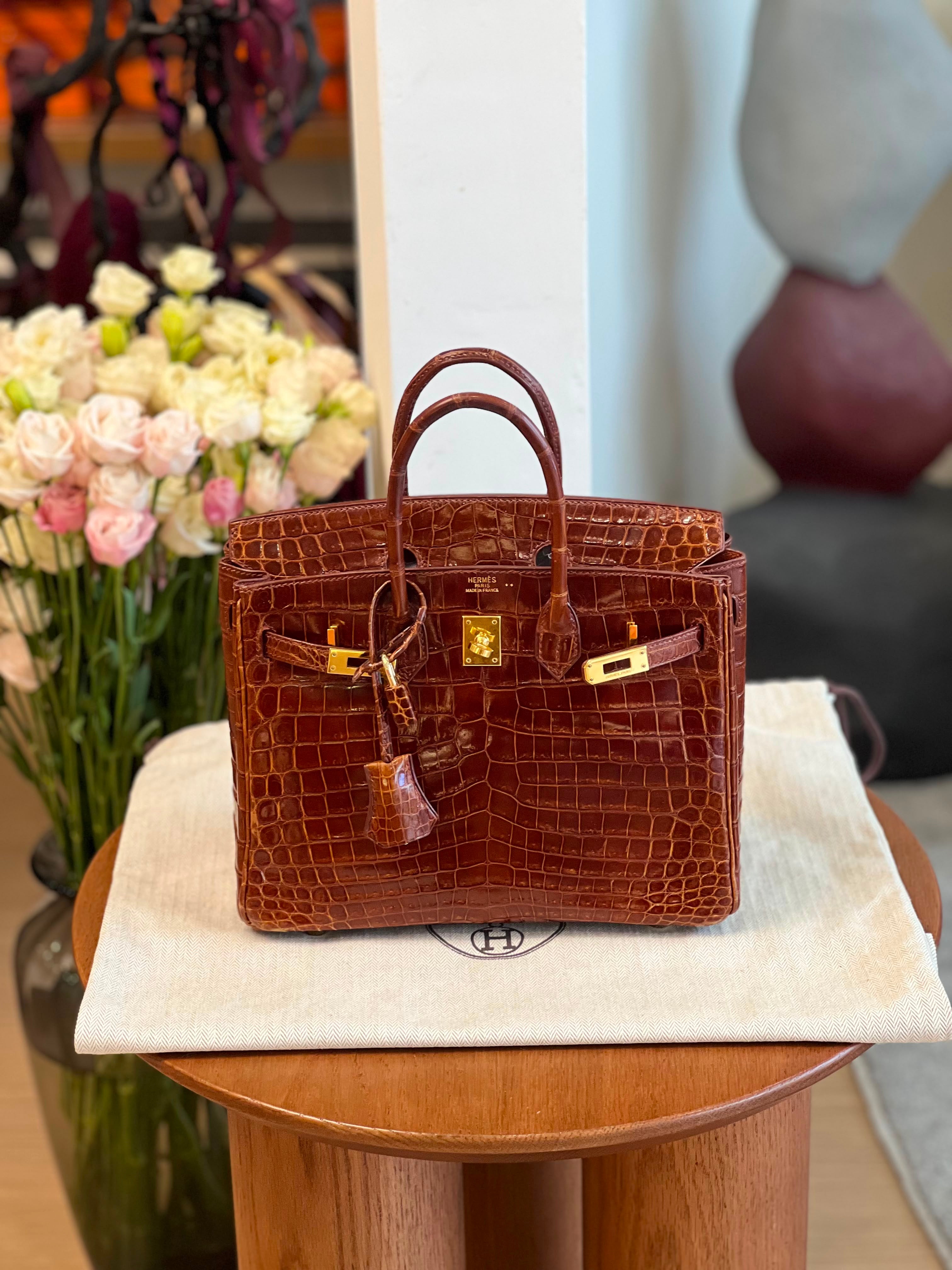 Hermès Birkin 25 Miel shiny porosus crocodile gold hardware