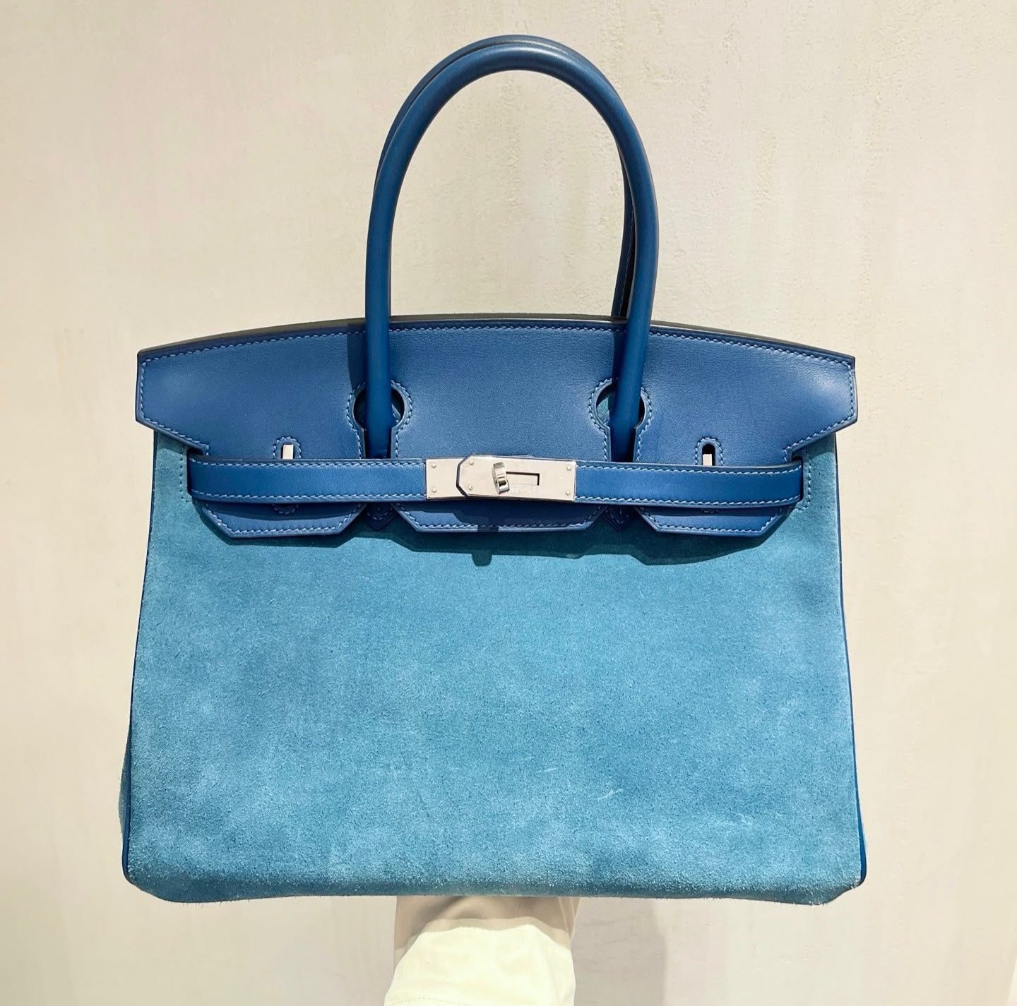Hermes Birkin 30 blue grizzly thalasa palladium hardware