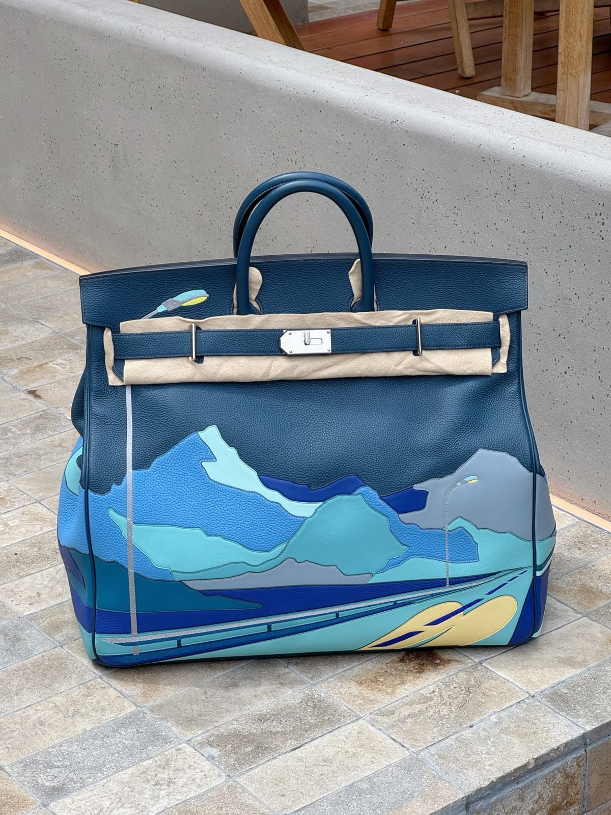 Hermes HAC 50 Endless Road Bleu de Prusse Togo/Swift/TC leather palladium hardware