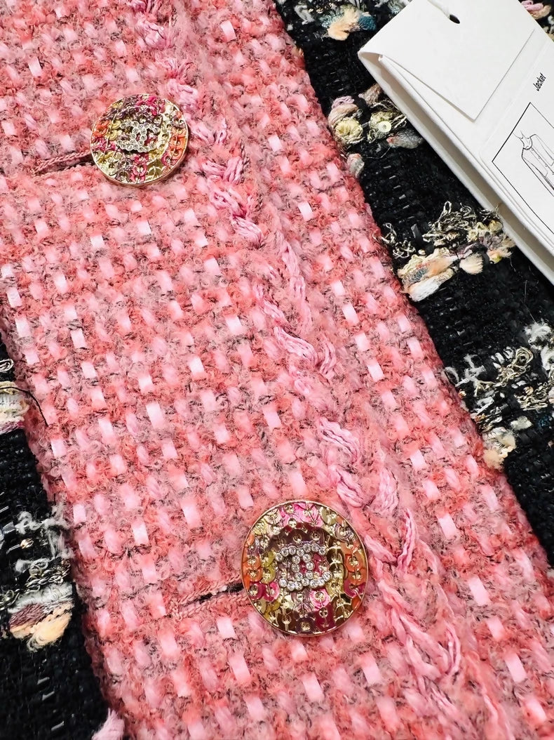 Chanel 22A Black/pink tweed & Feather Jacket