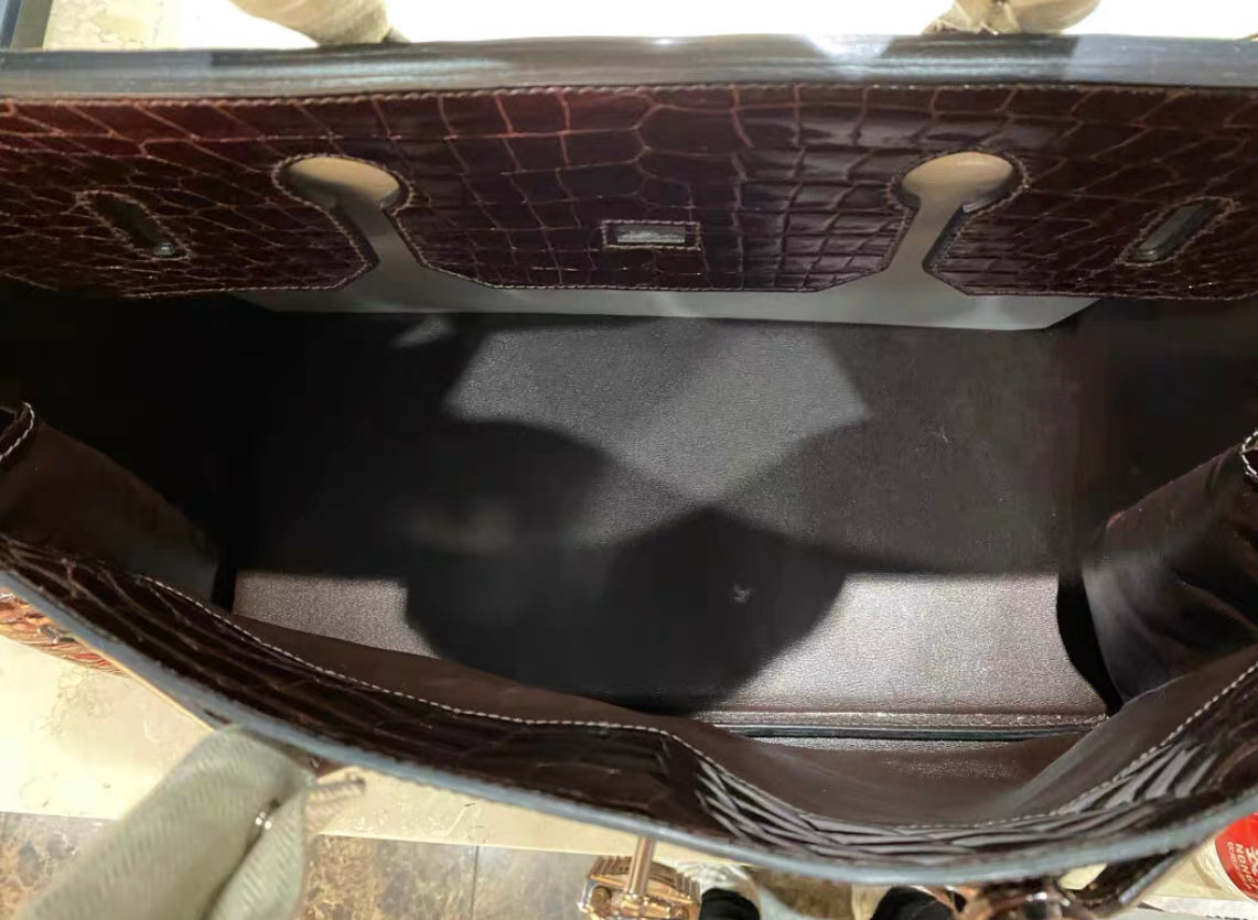 Hermes Birkin 50 Travel Bag Brown shiny Porosus Crocodile Gold Hardware
