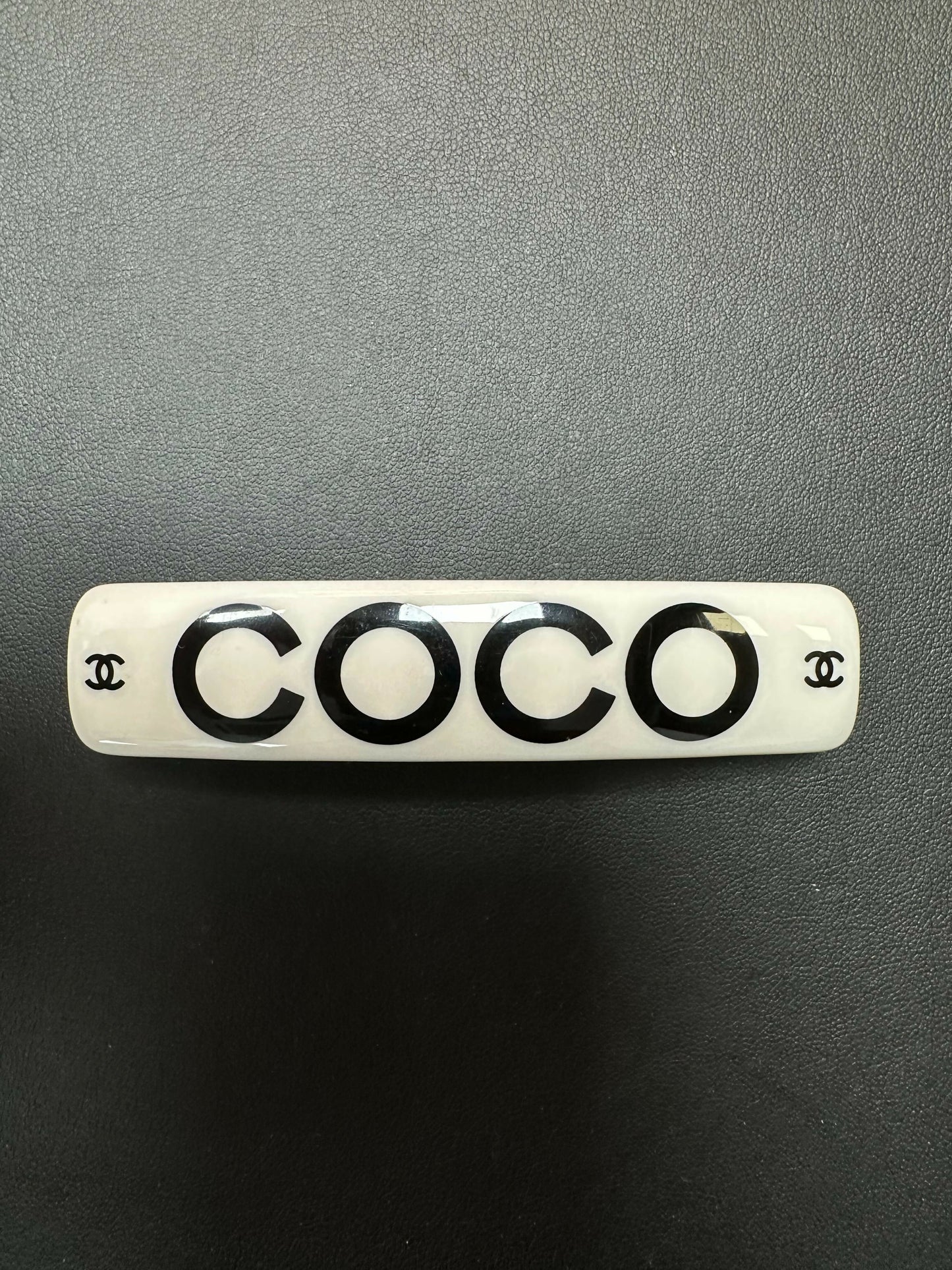 Chanel Vintage 01P Resin Coco Logo White Hairpin
