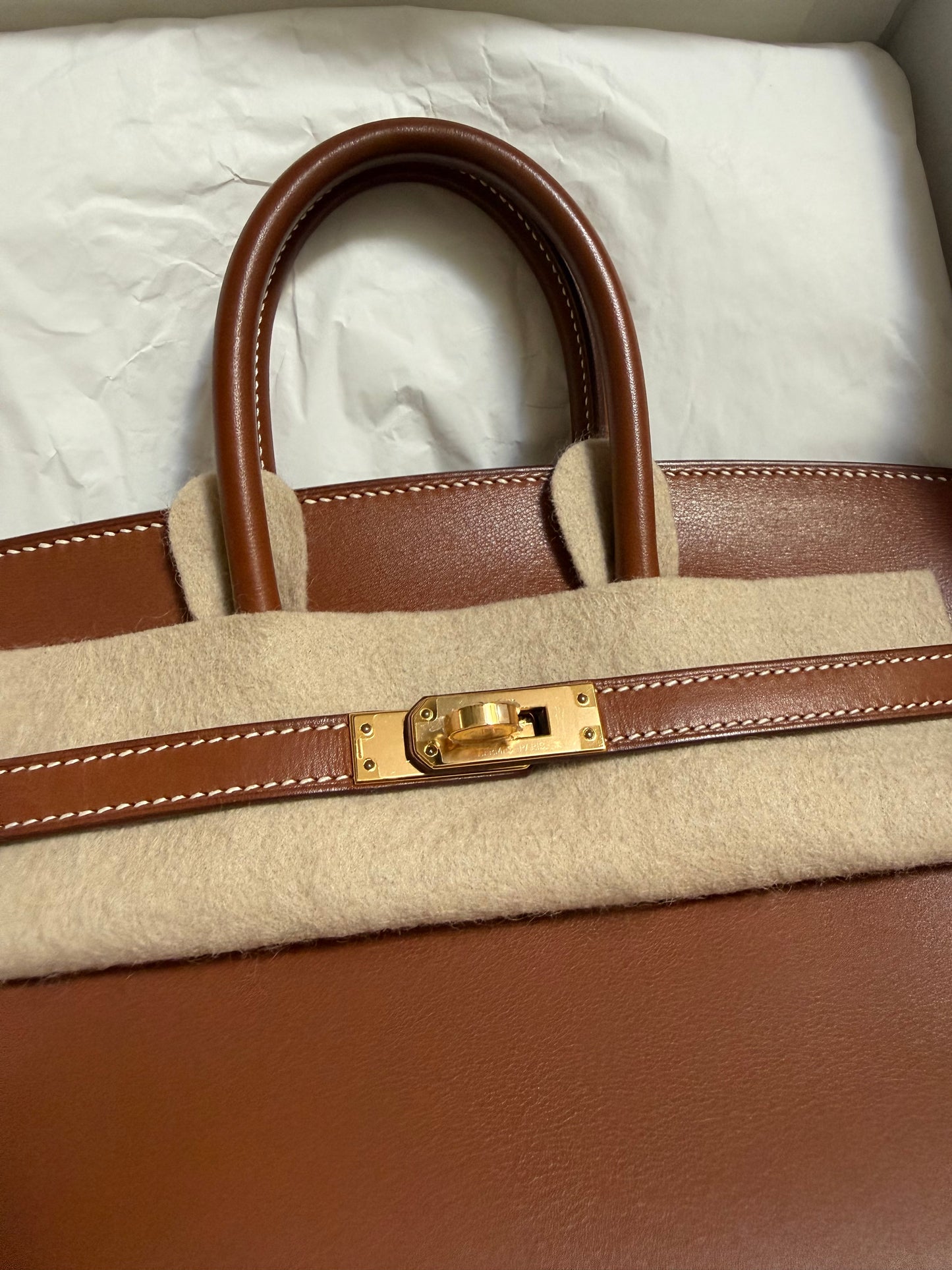 Hermès Birkin 25 smooth Barenia leather gold hardware