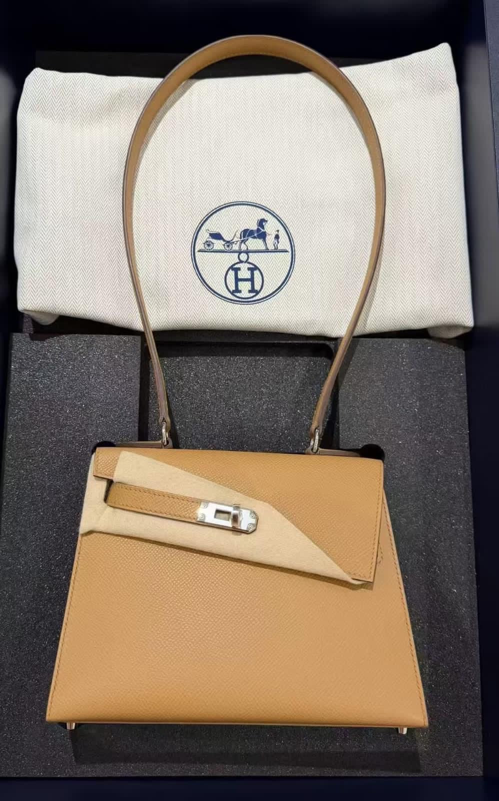 Hermes Kelly en Desordre Biscuit Epsom Palladium Hardware