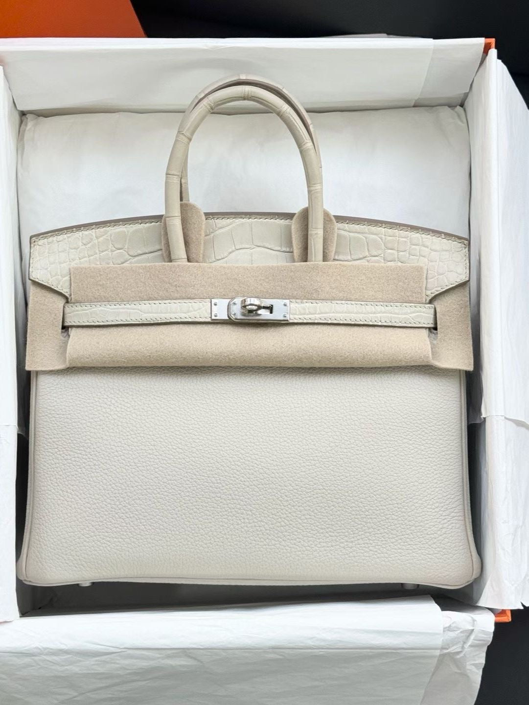 Hermes Birkin 25 Touch Beton Matte Alligator/Togo Leather Palladium Hardware