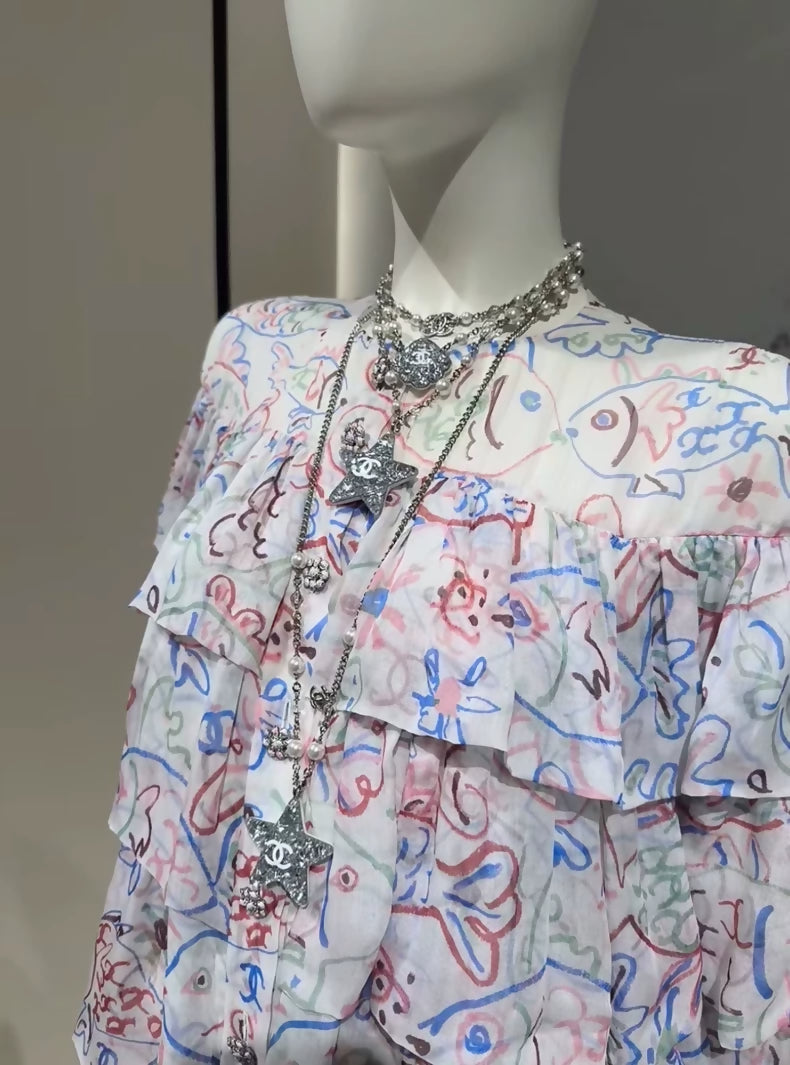 Chanel 25C Silk Ocean Pattern Dress