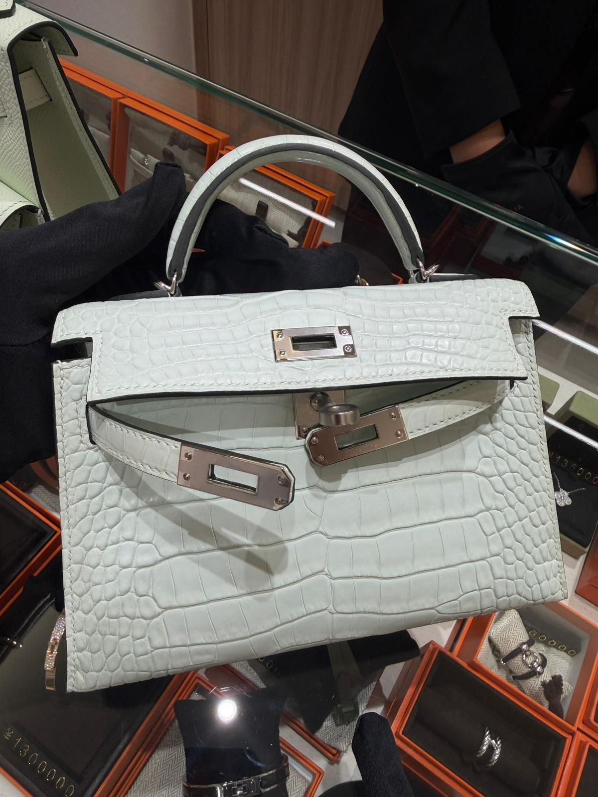 Hermes Mini Kelly 20 Peppermint Matte Alligator Palladium hardware