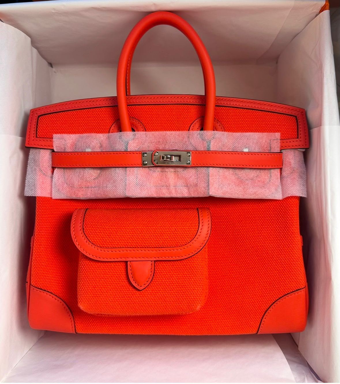 Hermes Birkin 25 Cargo Orange Field Swift / Toile Palladium hardware
