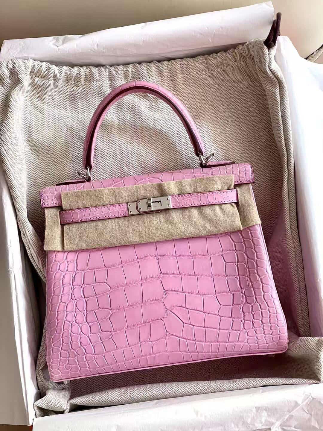 Hermès Kelly 25 5P Pink Bubblegum Alligator leather Palladium hardware