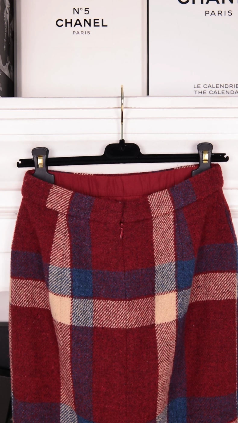 Chanel 2015 Red and Blue Plaid Skirt