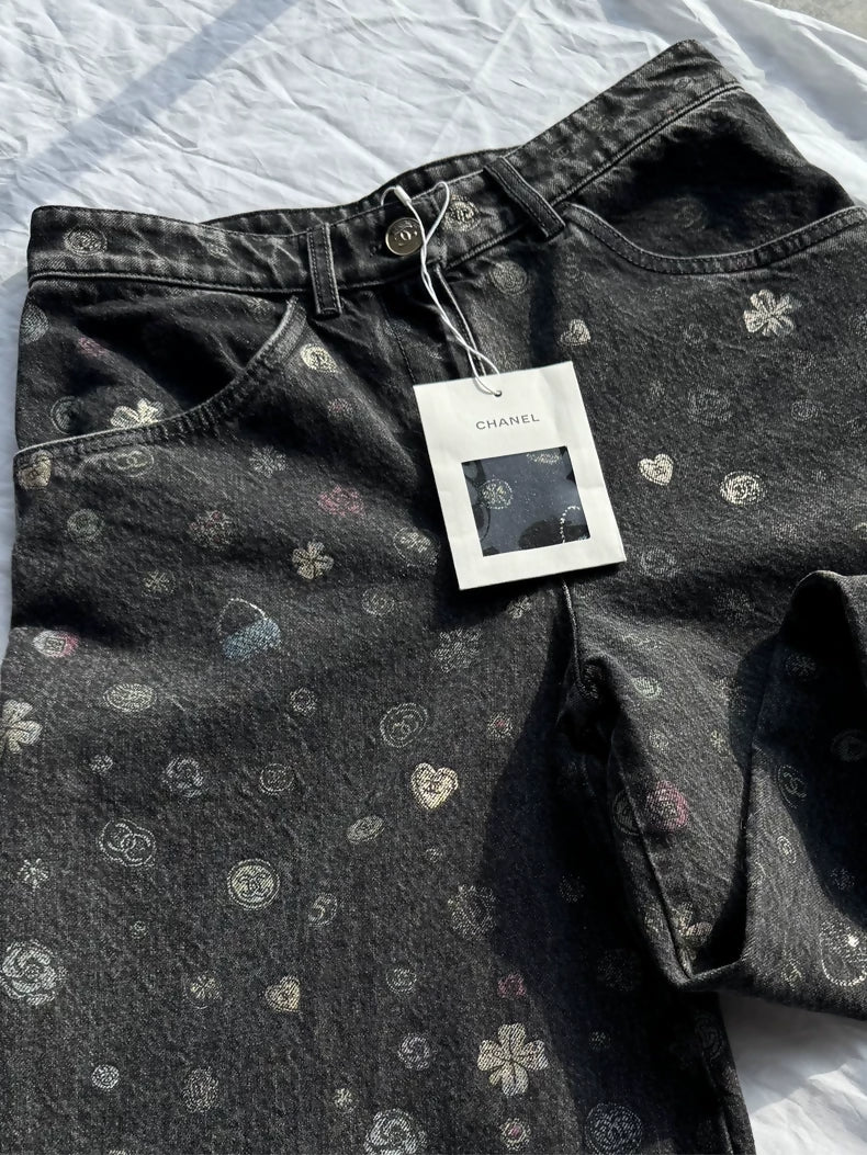Chanel 25B Washed Grey Straight Leg Pants wi