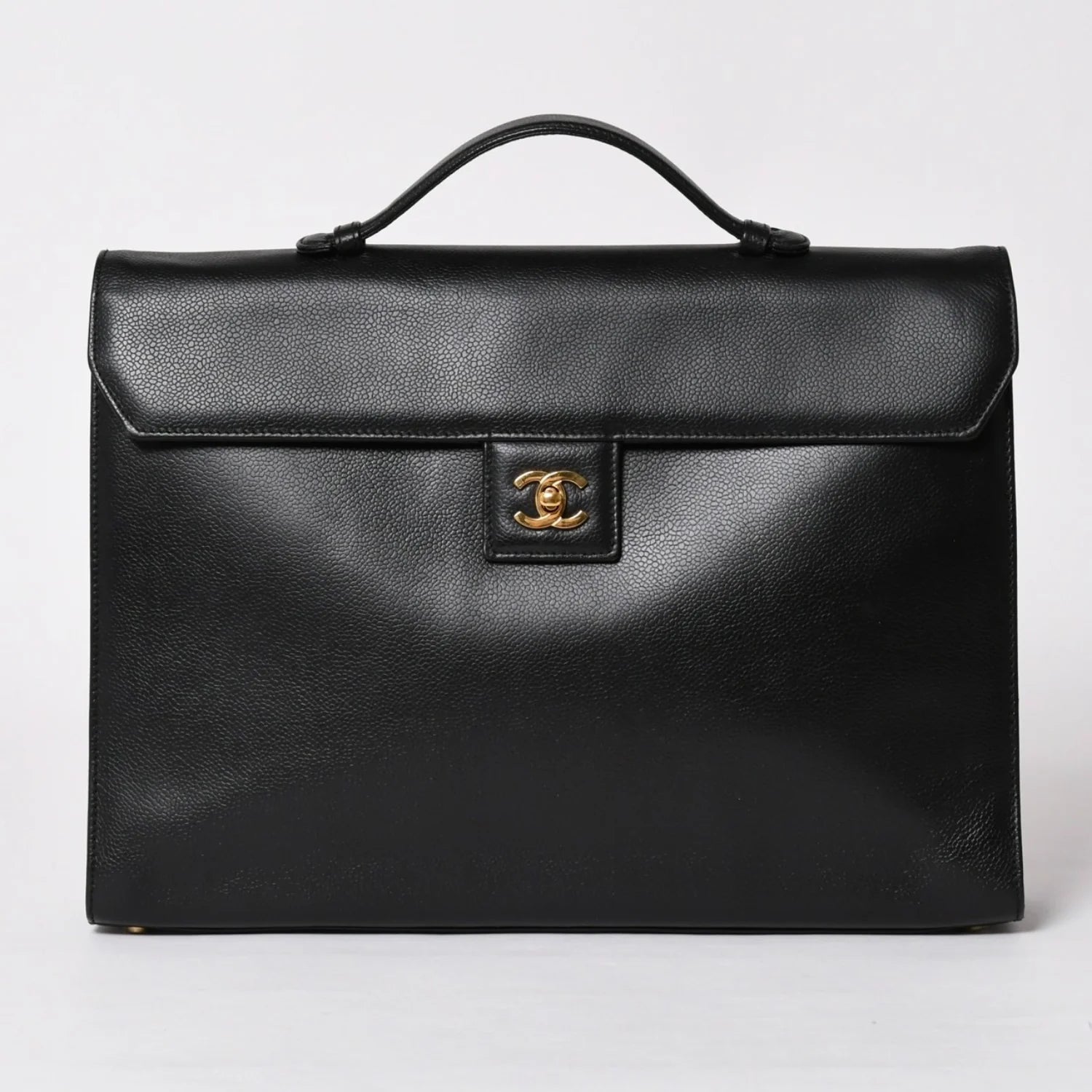 CHANEL briefcase business bag Black Caviar leather Gold Hardware