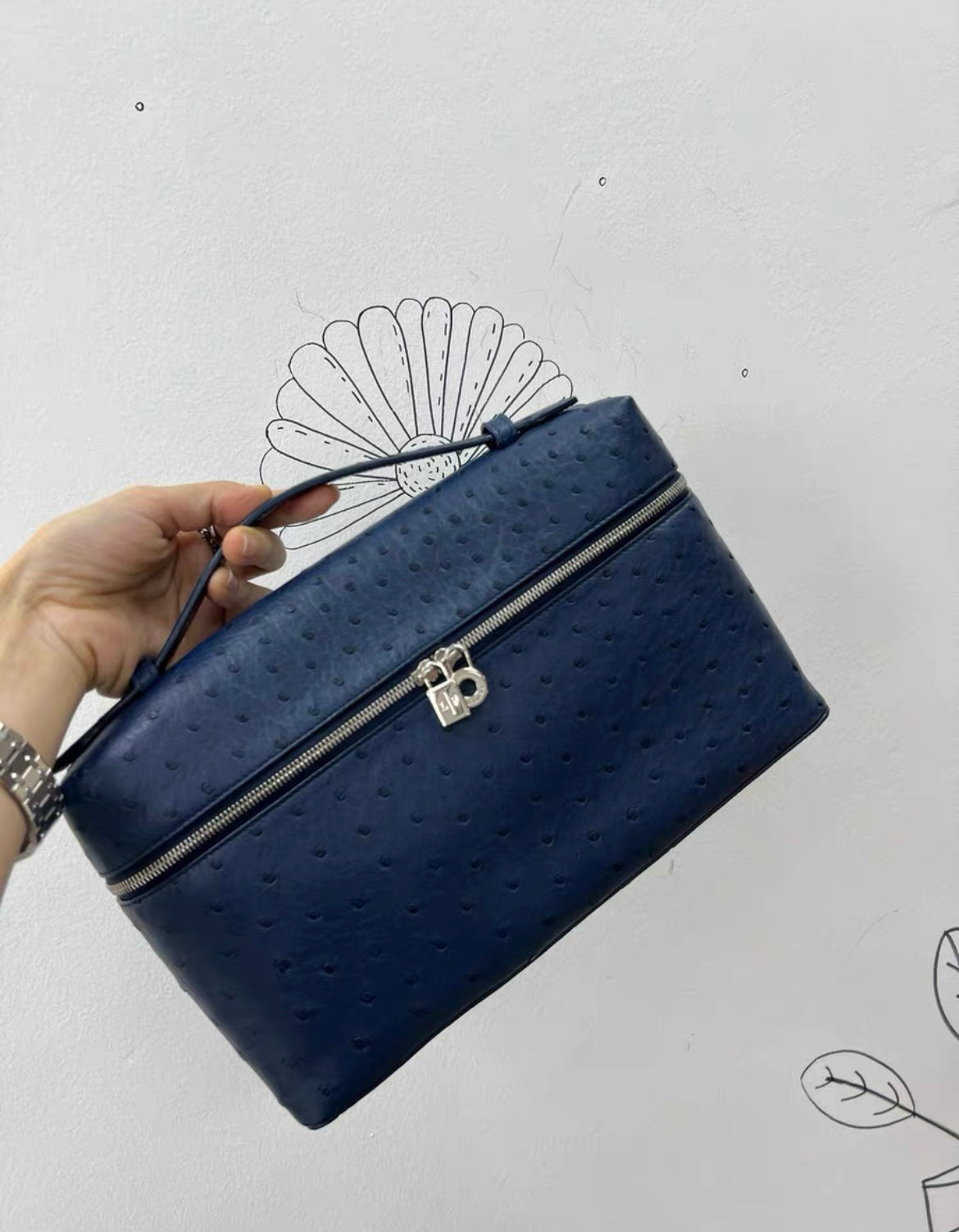 Loro Piana Ostrich Leather Extra Bag L27 in Blue – Wararni.com