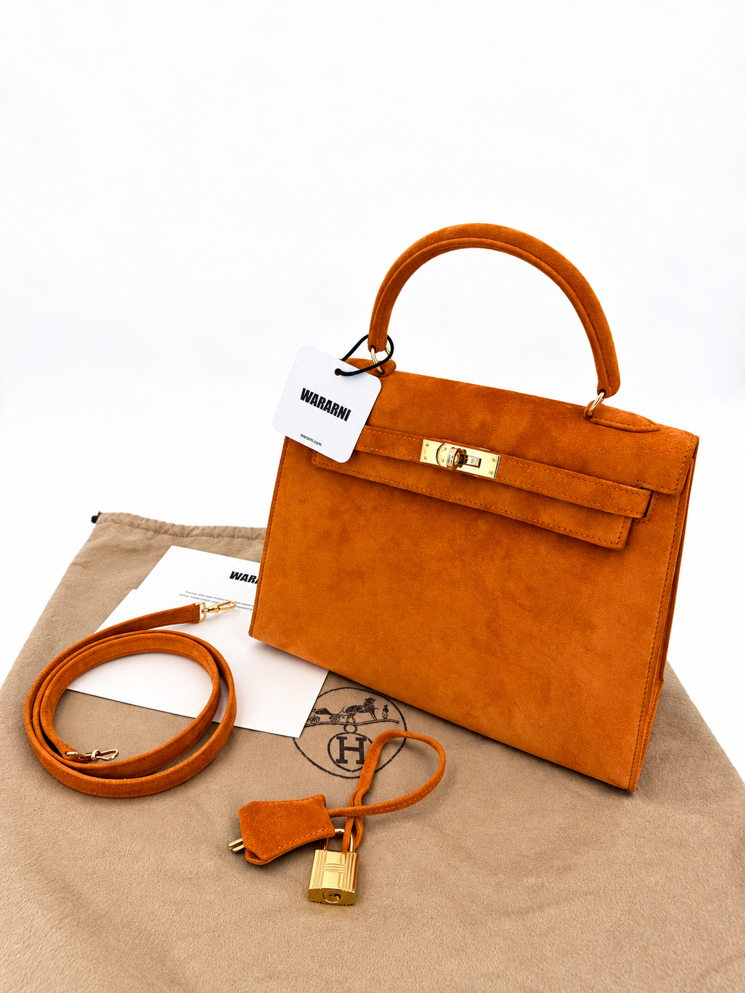 Hermès Kelly 25 Orange Doblis suede leather gold diamond hardware