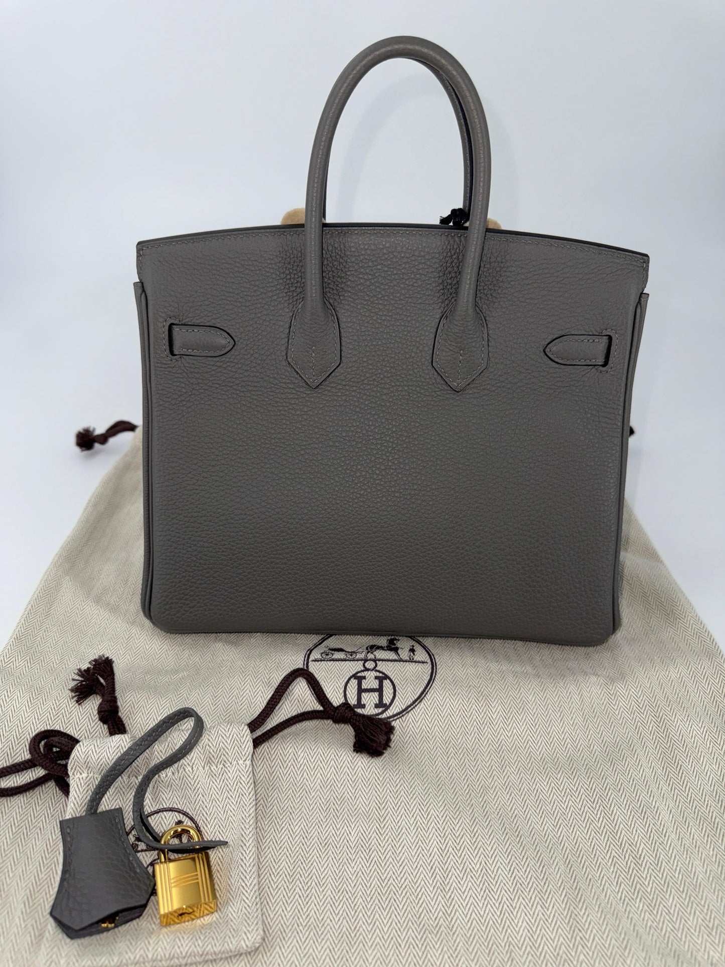 Hermes Birkin 25 Gris Meyer Togo Leather Gold Hardware