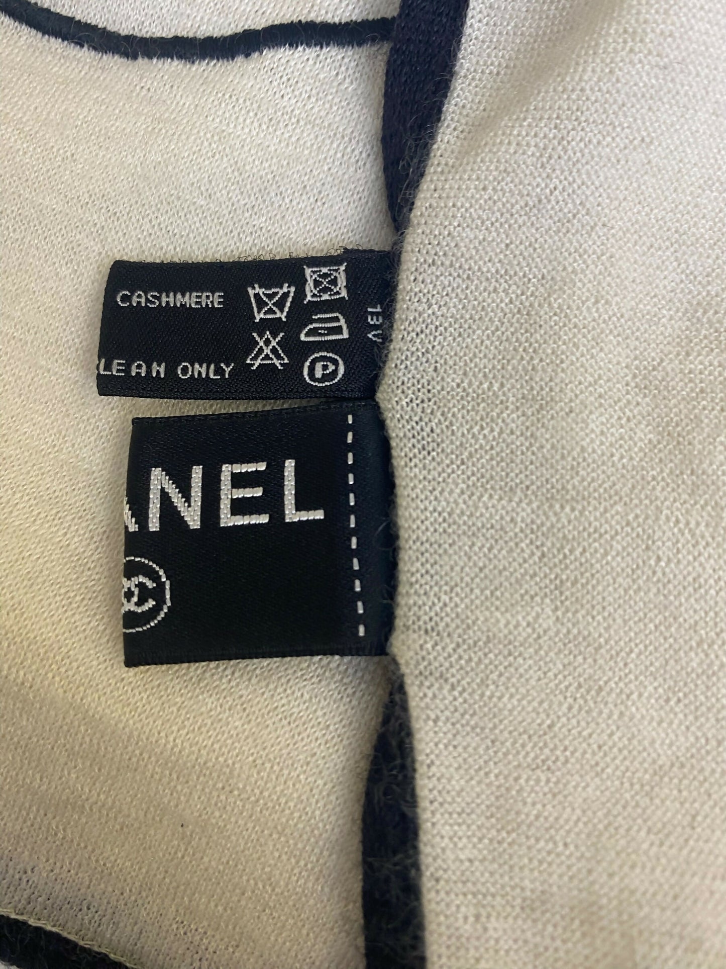 Chanel XL Ivory Black Cashmere Double CC Stole Shawl Scarf