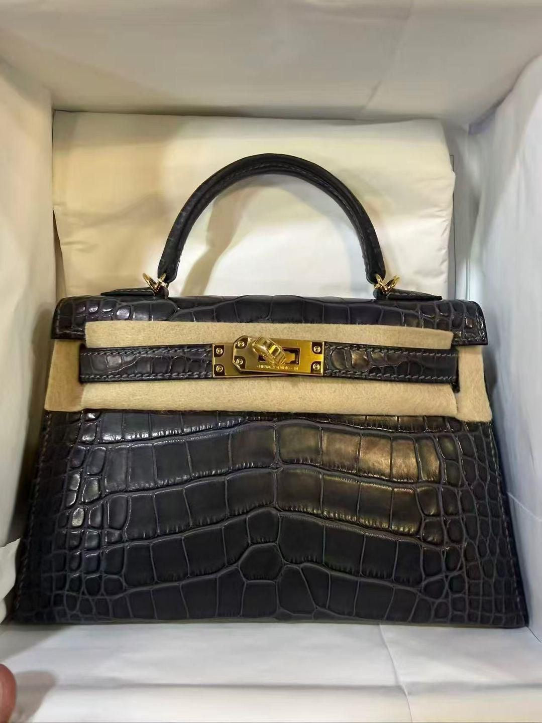 Hermes Mini Kelly 20 Graphite Matte Alligator leather gold hardware