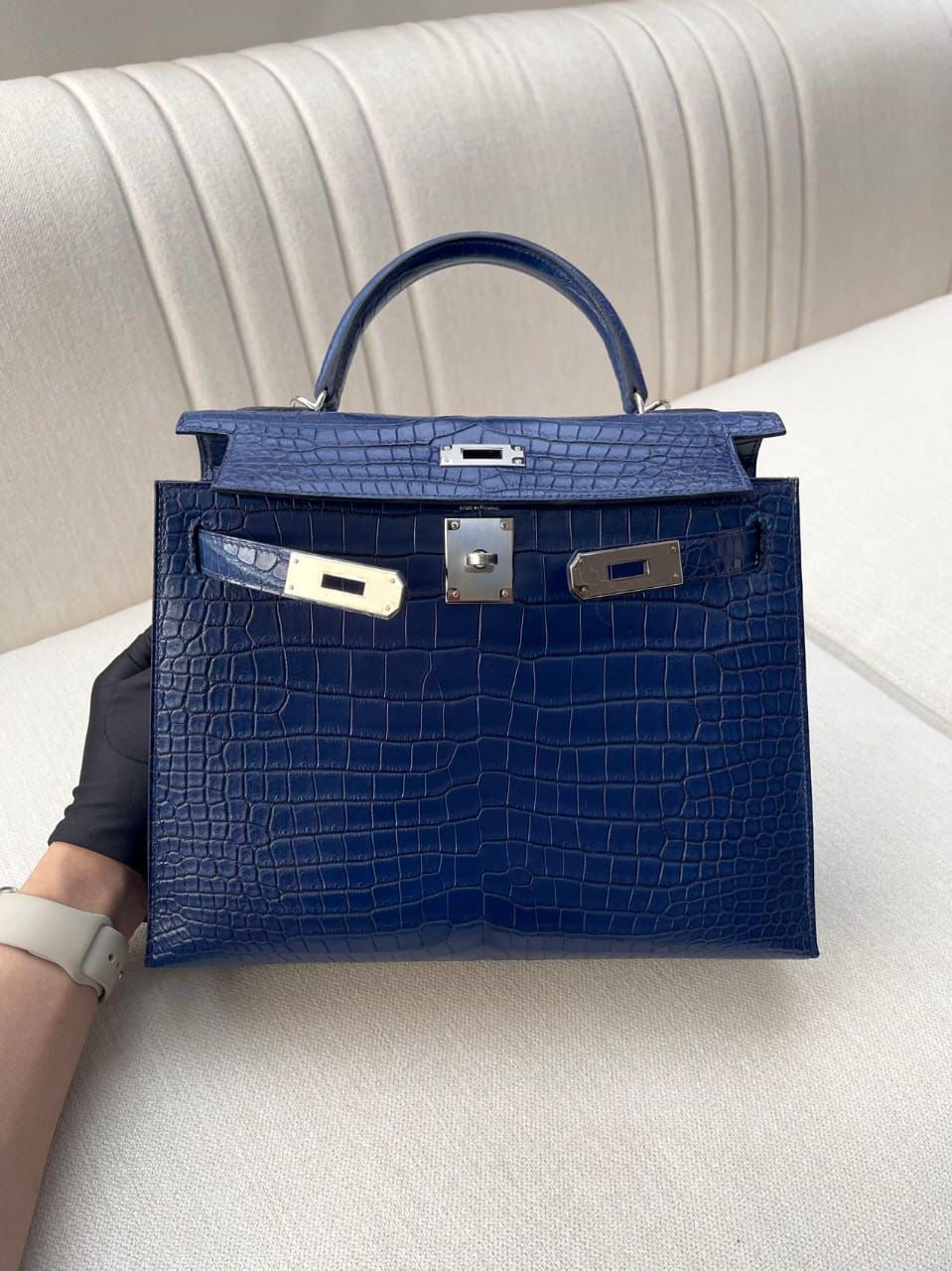 Hermes Kelly 28 Aizome Matte Porosus Palladium hardware