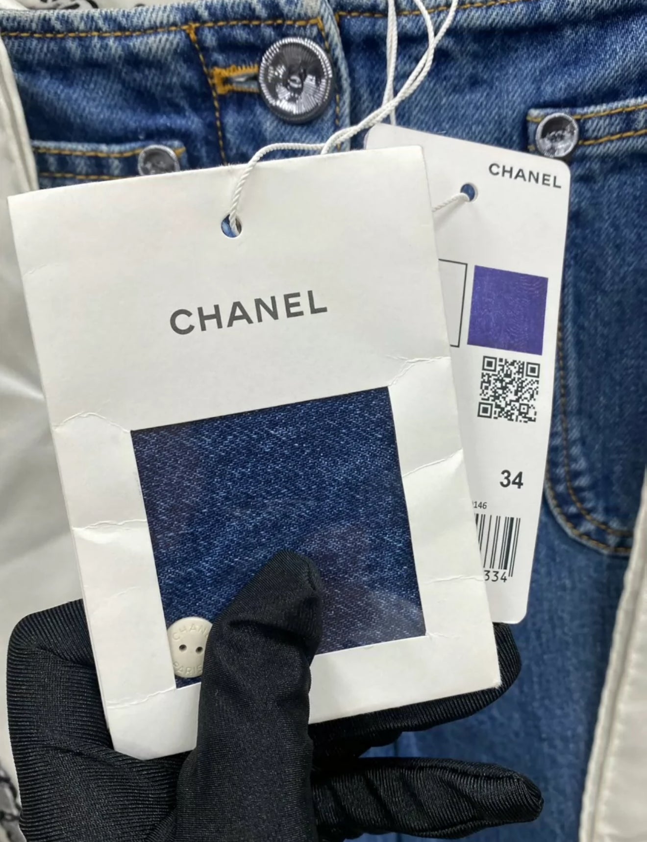 Chanel 21C denim shorts with detachable scarf
