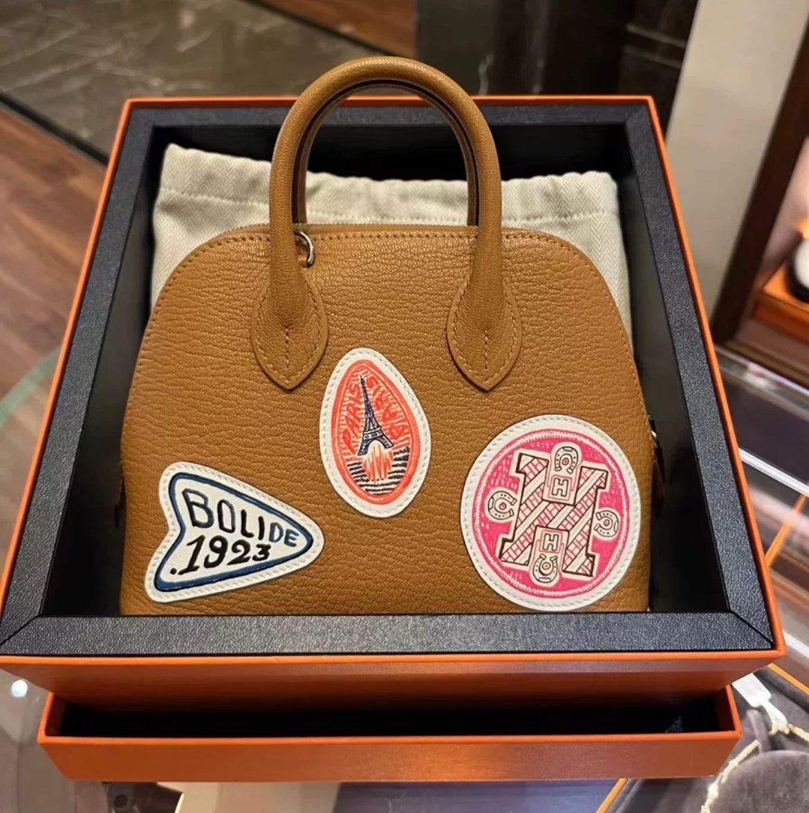 HERMÈS Limited Edition Mini Bolide 1923 Travel Caramel Chevre