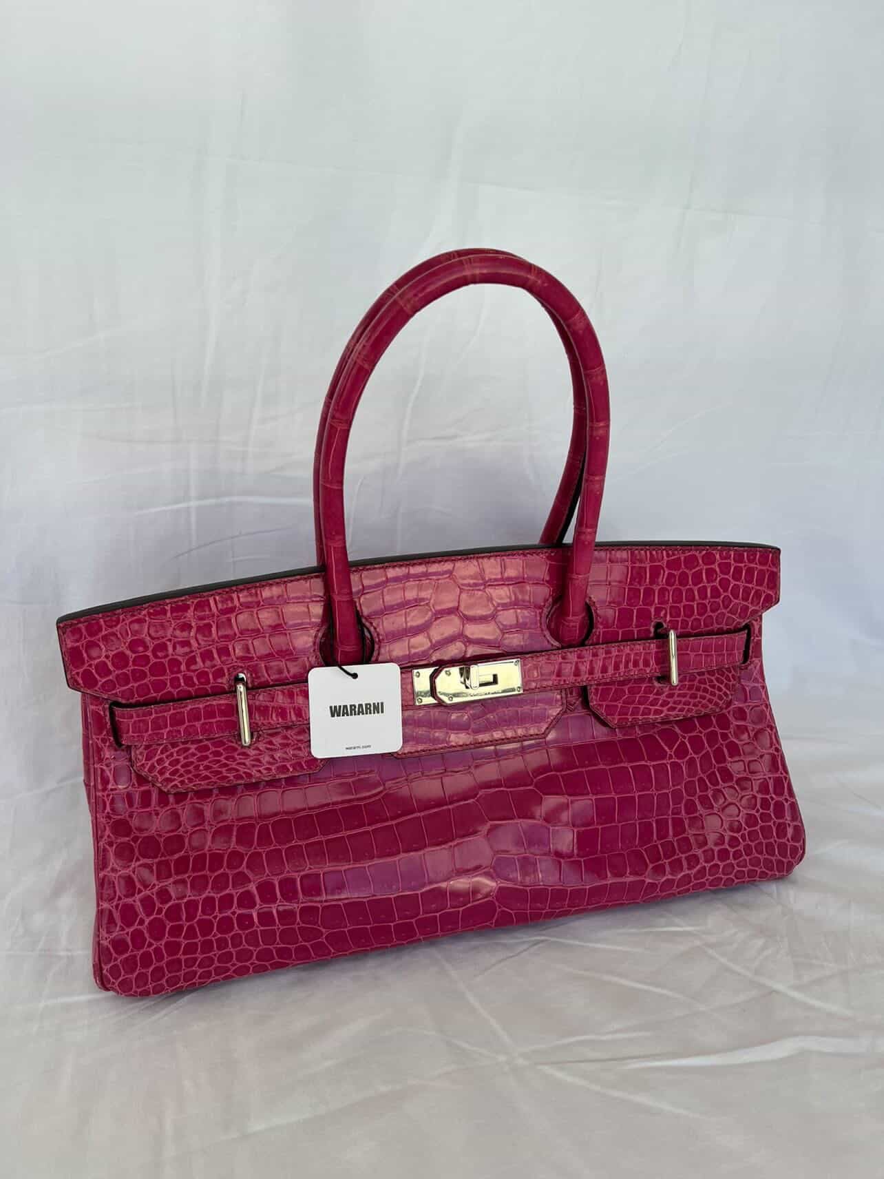 Hermès Birkin Shoulder JPG 42 Rose Scheherazade Shiny Porosus Crocodile Palladium Hardware – Ultra Rare Collector Piece