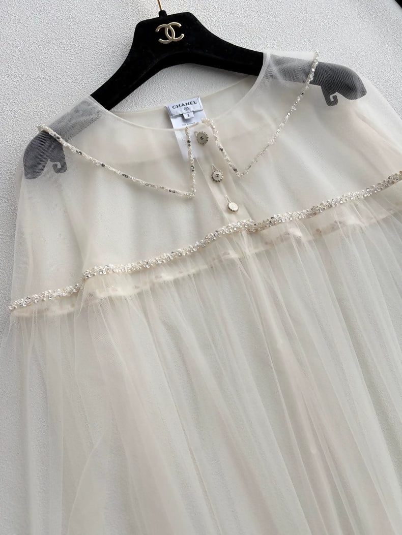 Chanel 25K beaded white tulle robe –