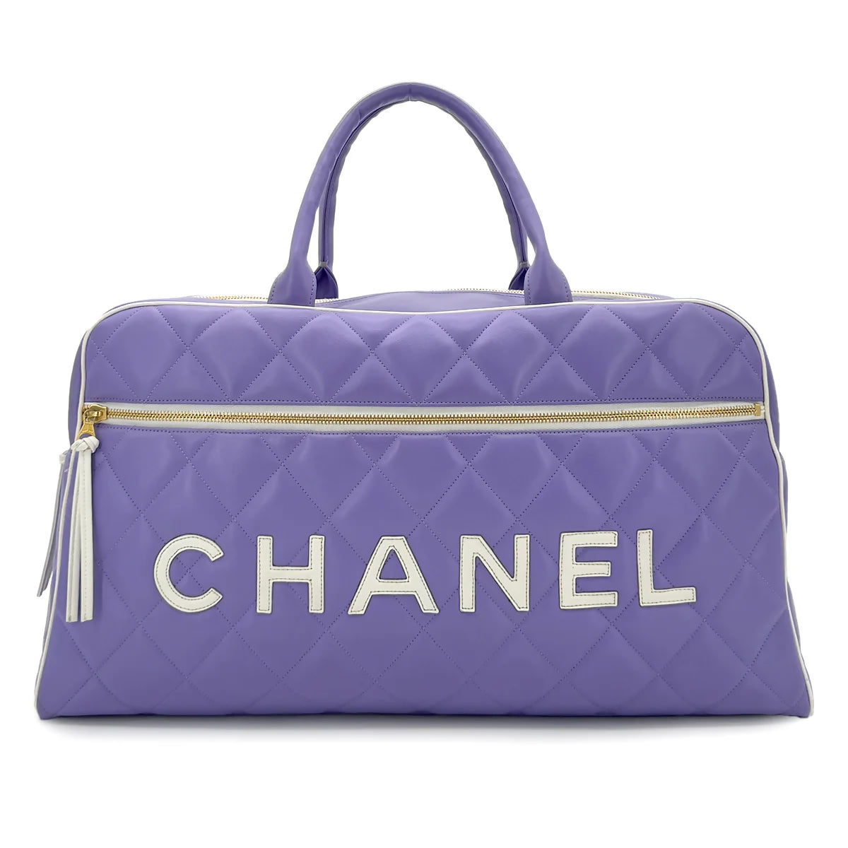 Chanel Vintage Matelassé Logo Boston Bag – Purple & White Leather 