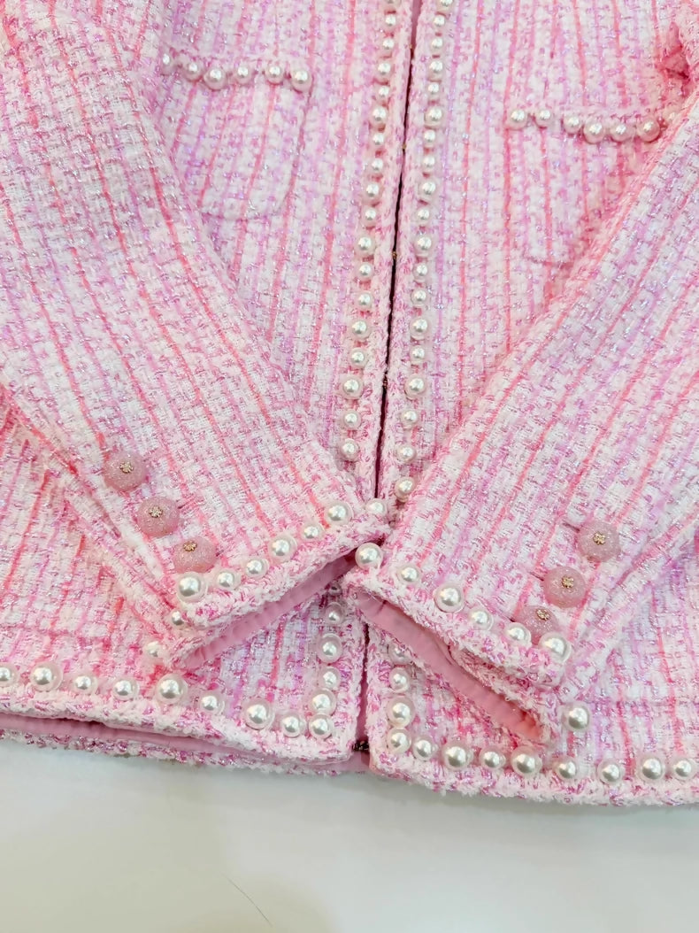 Chanel 25p Pink tweed Pearl Jacket
