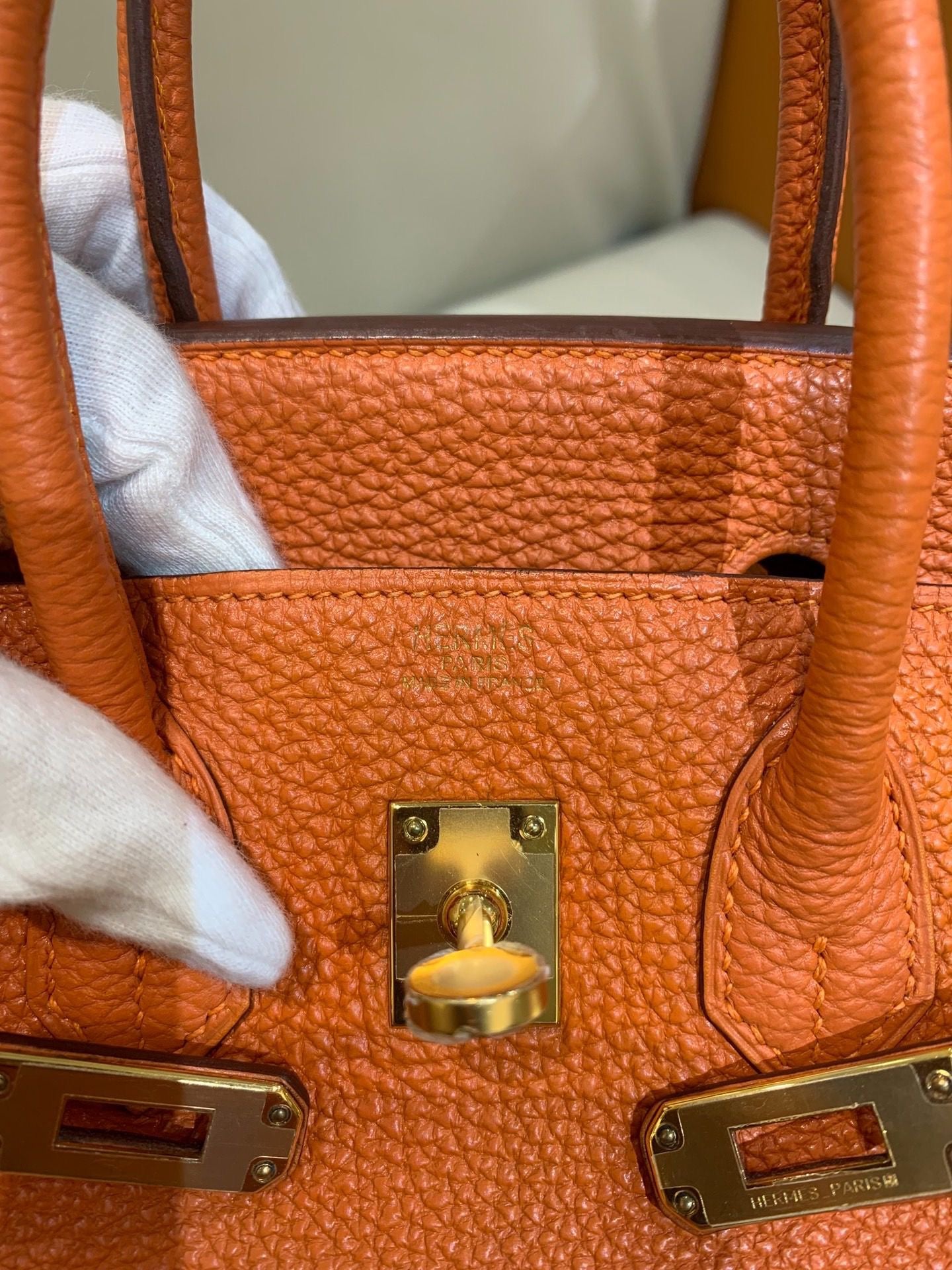 Hermes Birkin 25 Orange Togo Leather Gold Hardware