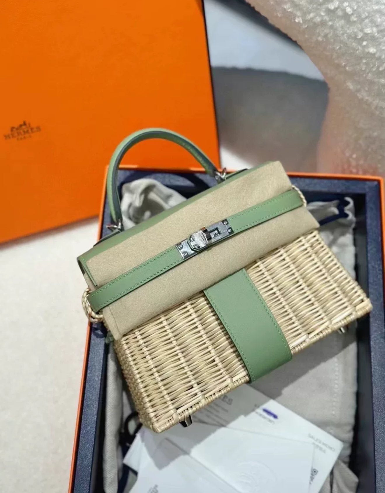 Hermès Kelly Mini Picnic Vert Criquet Swift Leather Palladium Hardware –  Wararni.com