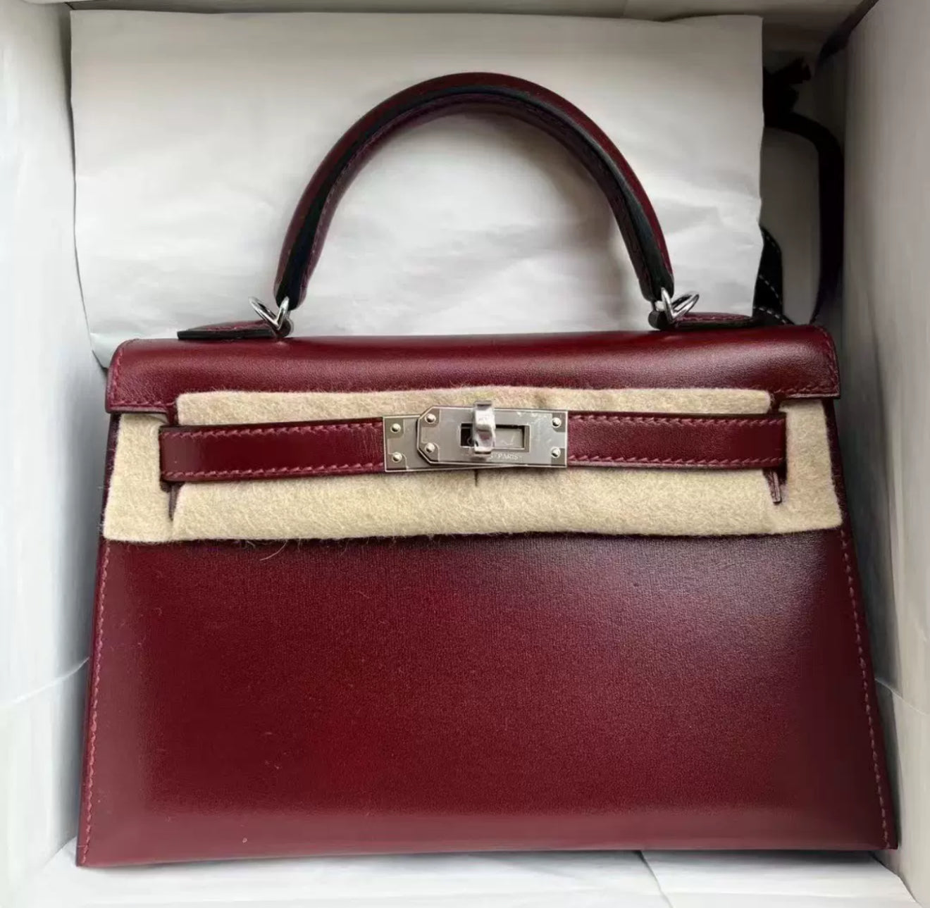 Hermes Kelly 20 Rouge H Box Leather Palladium Hardware