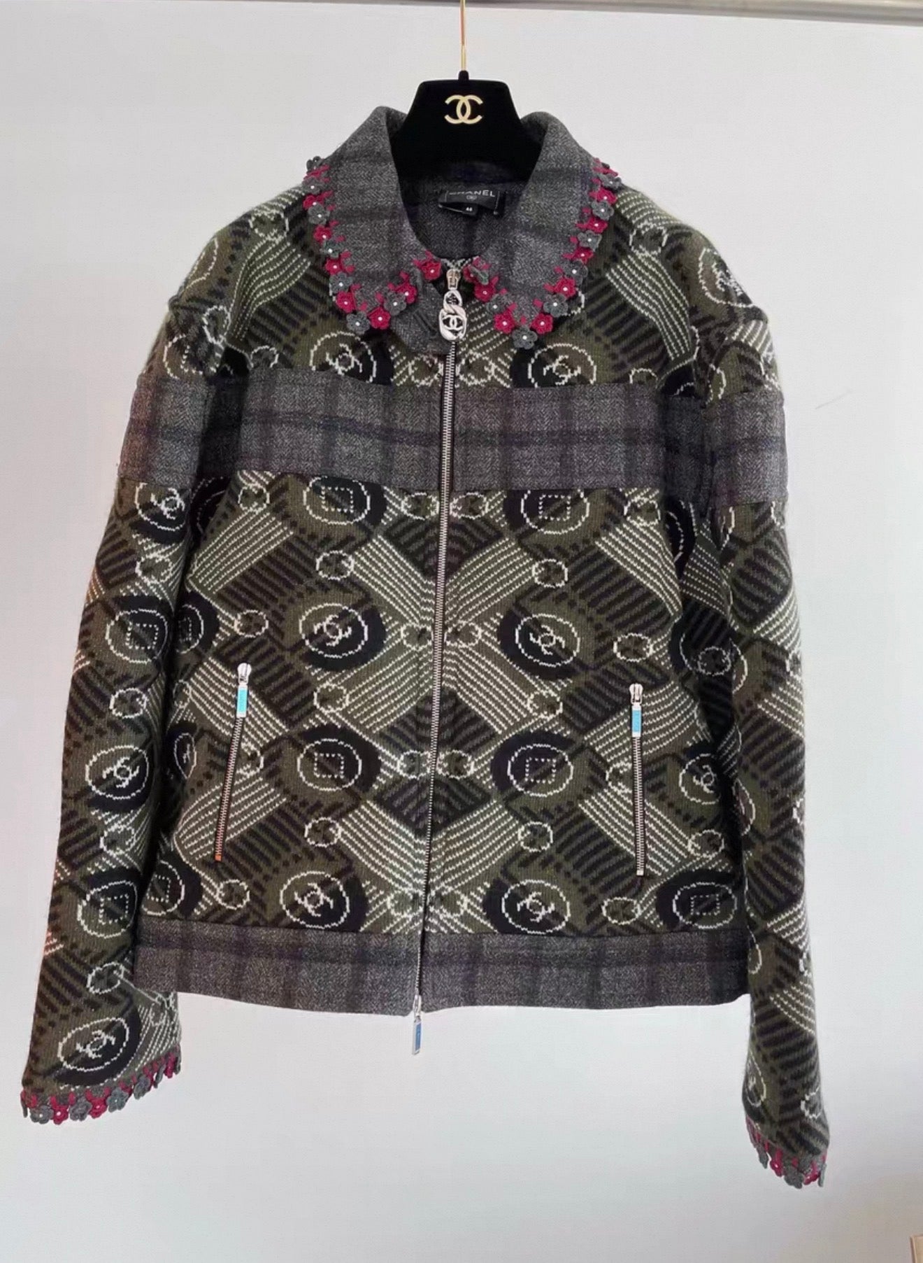 Chanel 24B black gray tweed jacket men size