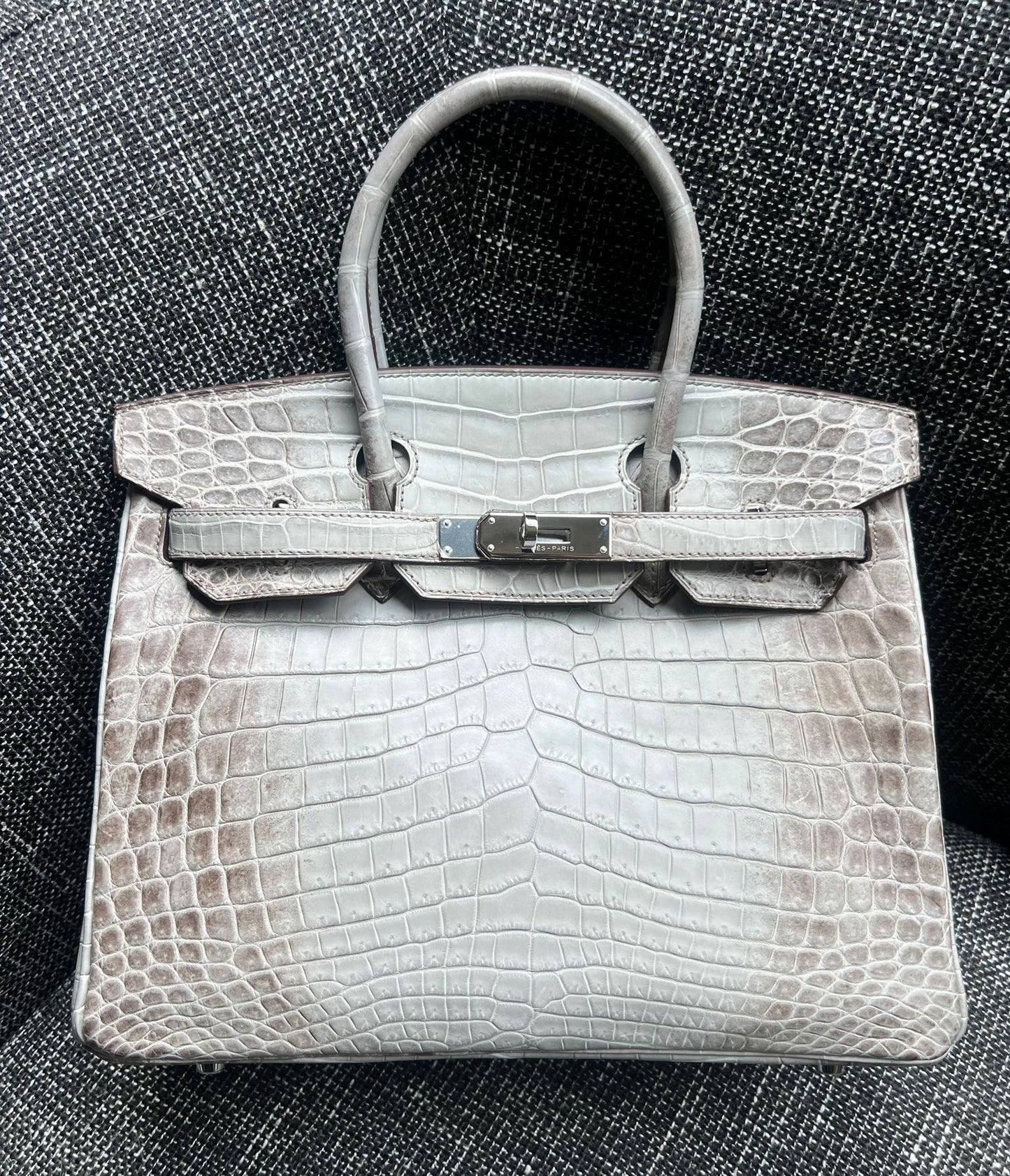 Rare. Hermes Birkin 30 Gris cendre Himalaya matte alligator leather palladium hardware