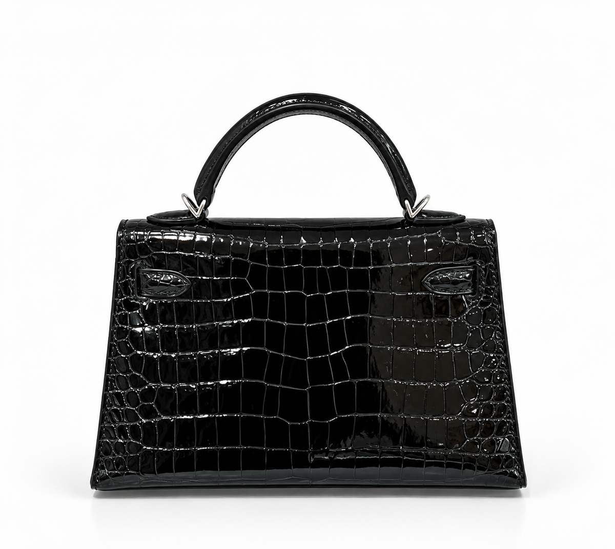 Hermès Mini Kelly Sellier Mini Black Shiny Porosus Crocodile Diamond Hardware
