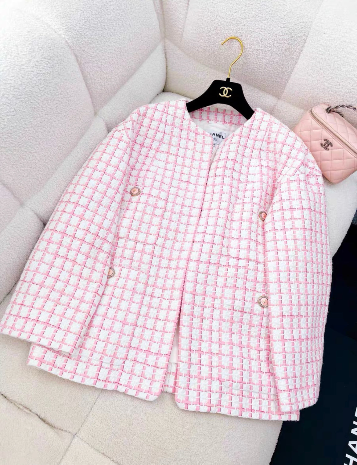 Vintage pink white checkered lightweight shops jacket