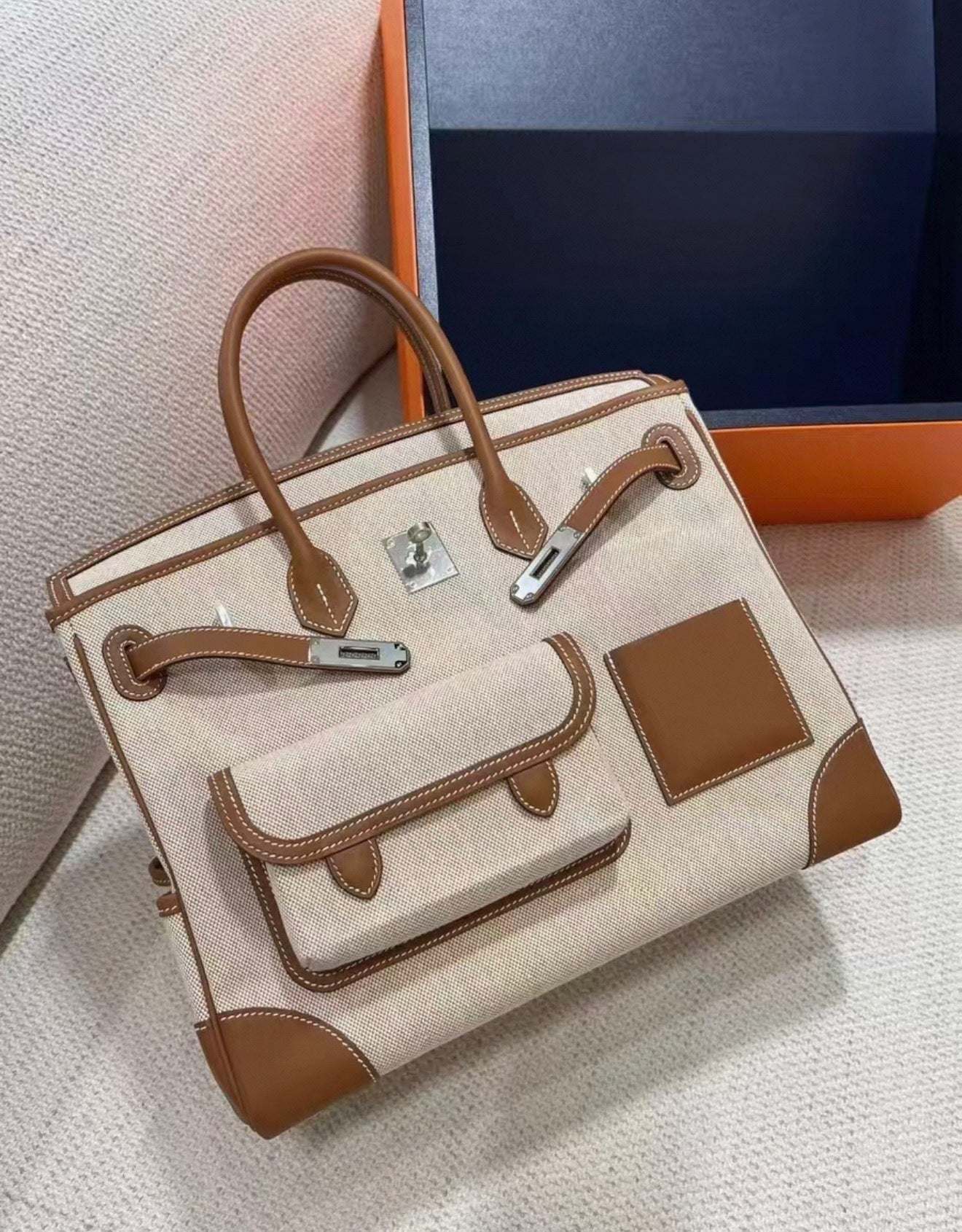 Hermes Birkin 35 Cargo Toile Gold Swift Leather Palladium Hardware
