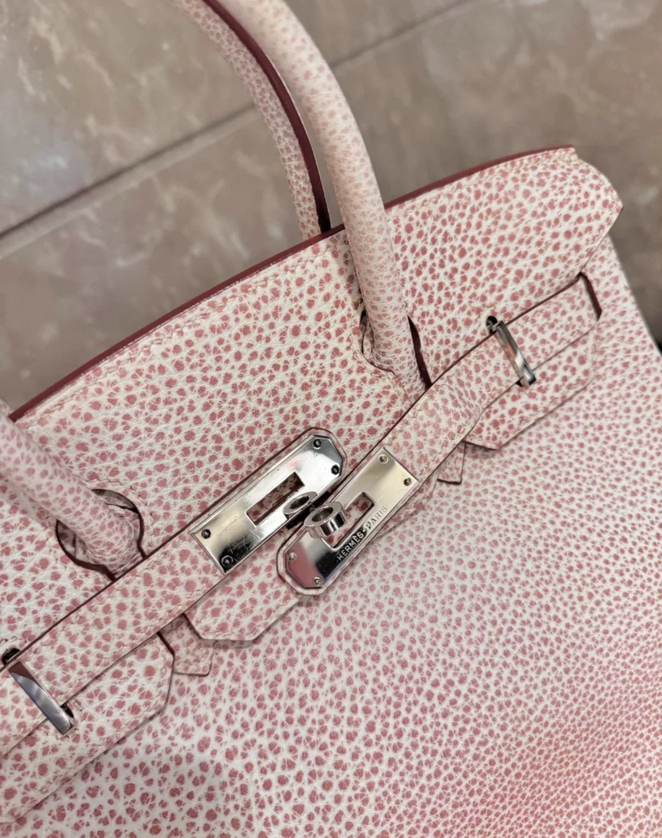 Vintage Hermès Birkin 30 Pink Dalmatian Buffalo Palladium Hardware