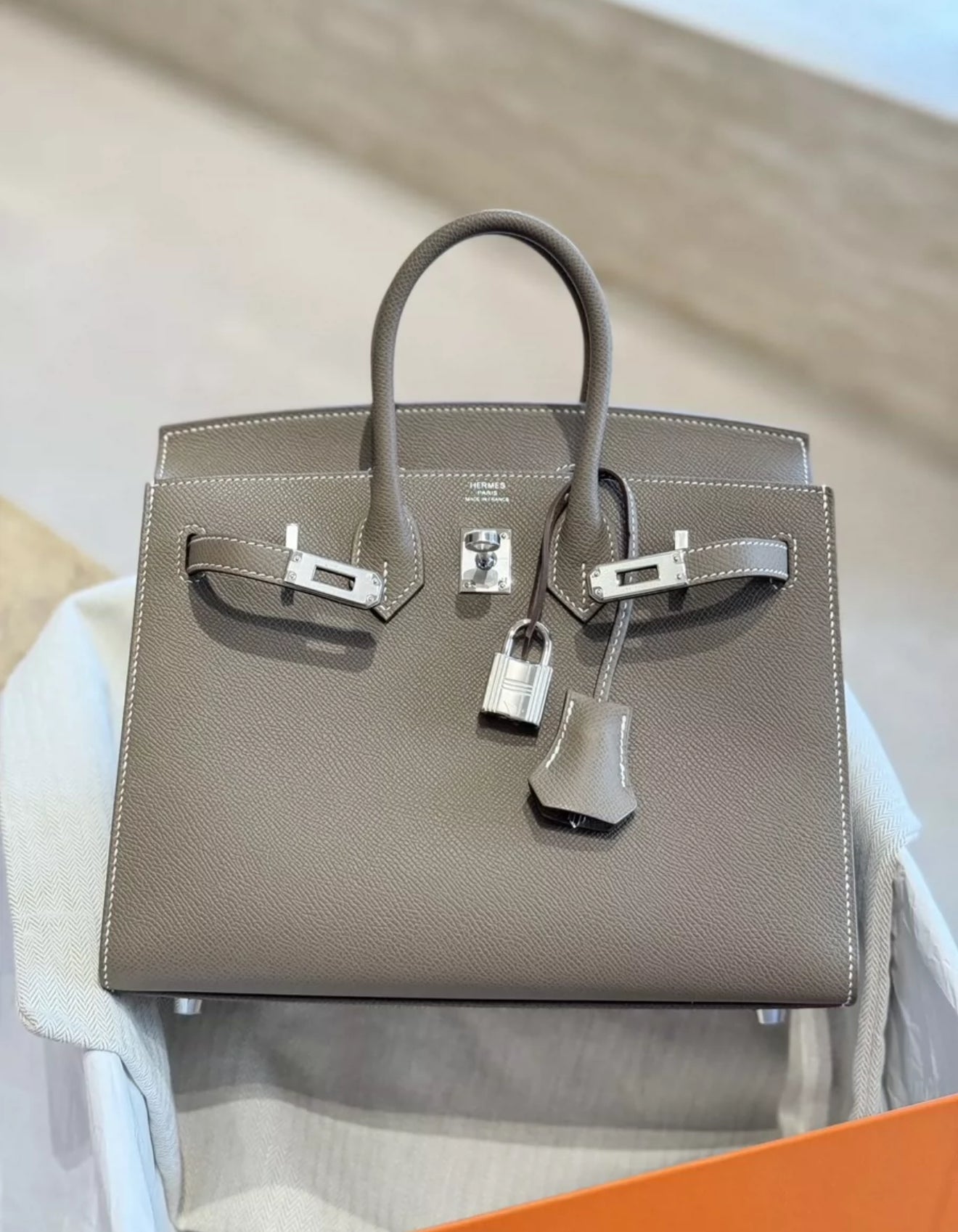 Birkin エトゥープ シルバー金具 Hermes Birkin 25 Etoupe sellier Epsom leather palladium hardware