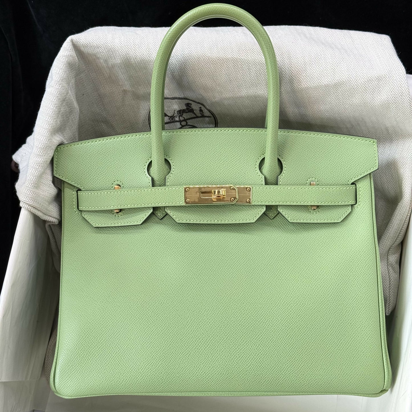 Hermès Birkin 30 Vert Criquet Epsom with Gold Hardware