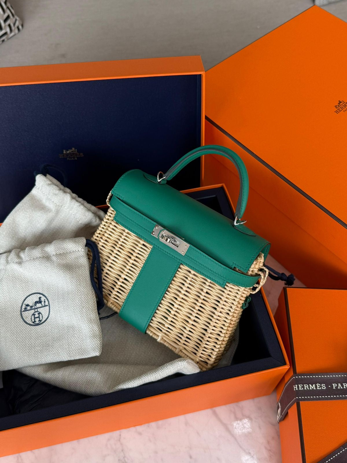 Hermes Mini Kelly 20 Picnic Menthe Swift/Osier Palladium hardware