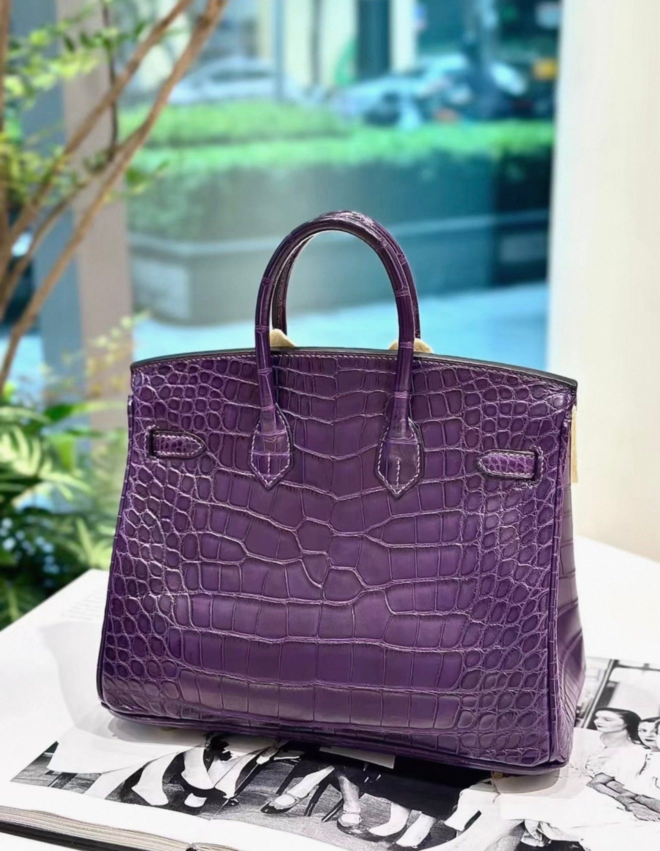 Hermès Birkin 25 Amethyst matte crocodile leather gold hardware