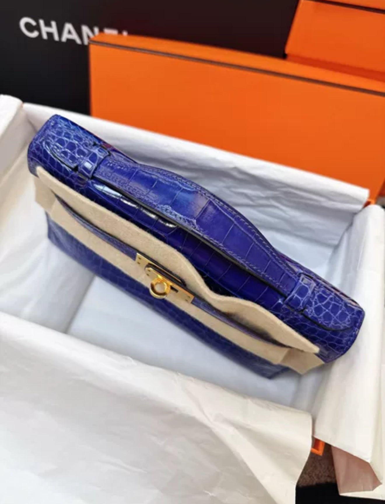 Hermes Kelly Pochette Blue electric Alligator crocodile Leather Gold Hardware