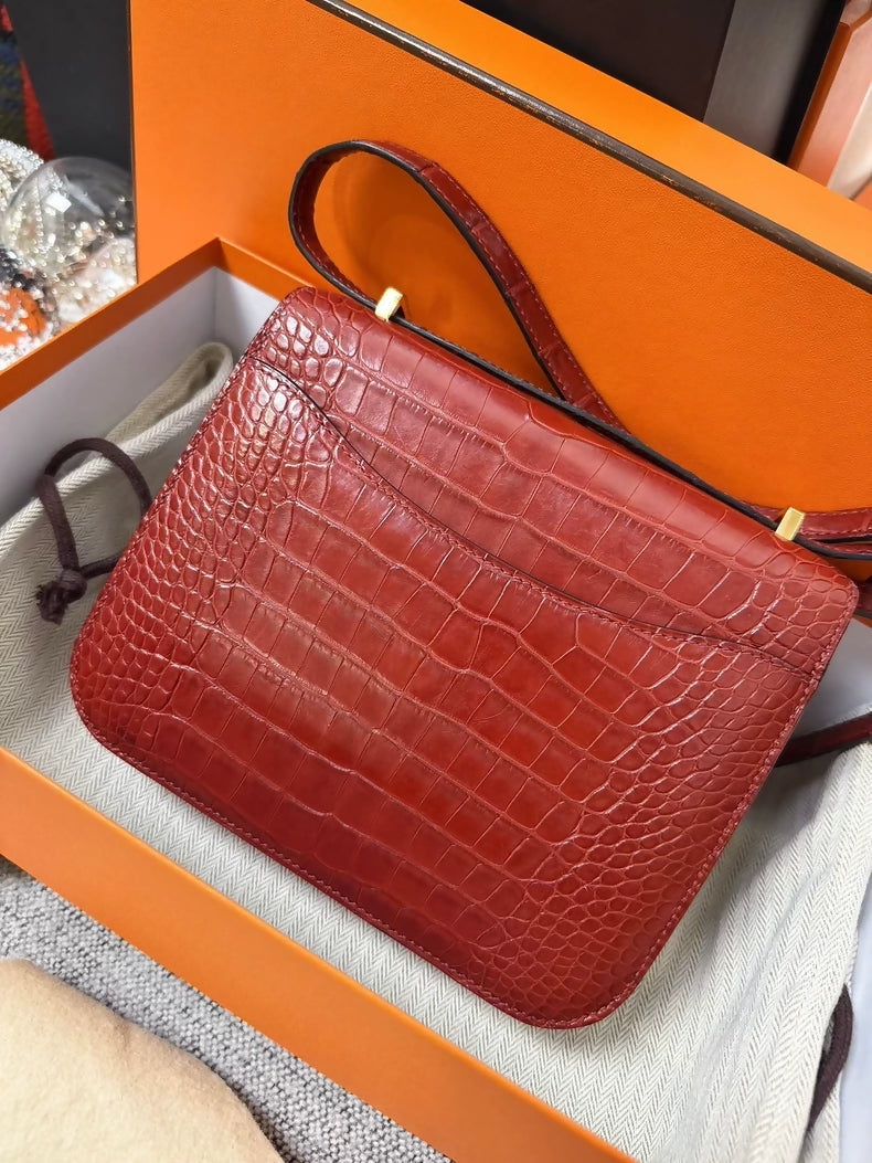 Hermes Constance 19 Ferrari red glossy crocodile