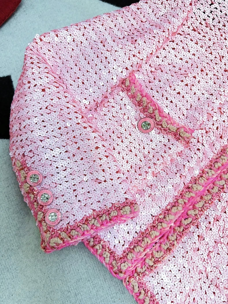 Chanel 23C Pink Sequined tweed Jacket
