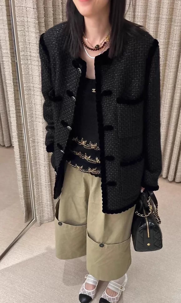 Chanel 25A Black Four-Pocket Tweed Oversized Jacket