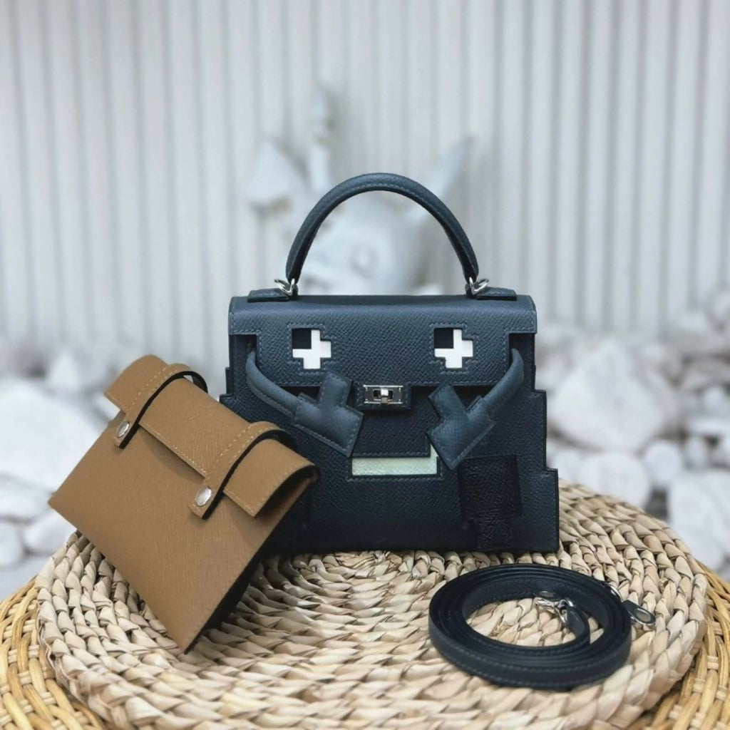 Hermes Kelly Doll Picto Gris Misty/Gris Meyer/Vert Fizz/Noir