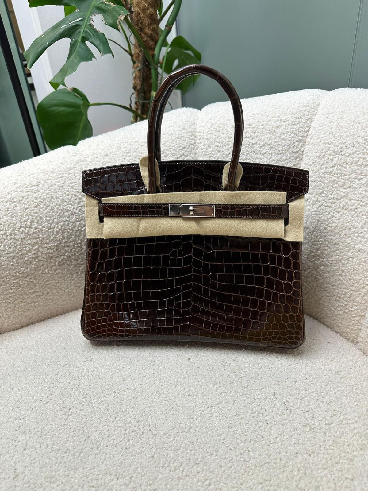 Hermès Birkin 30 Havane Shiny Porosus Palladium hardware