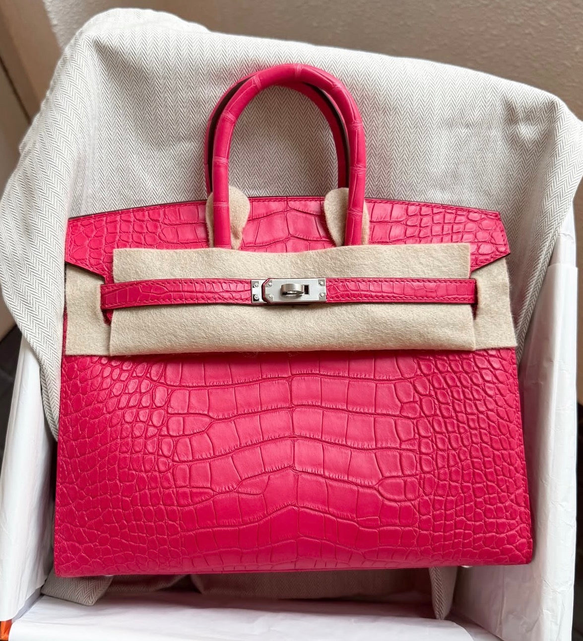 Hermes Birkin 25 Sellier Rose Extreme Matte Alligator Palladium Hardware